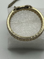Vintage Gold Tone Open Circle Pendant Necklace Rhinestone Slide Chain 1980s