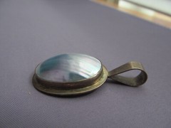VINTAGE OLD PAWN STERLING NG NELSON GARCIA LUSTER GREY BLUE MOP SLIDER PENDANT