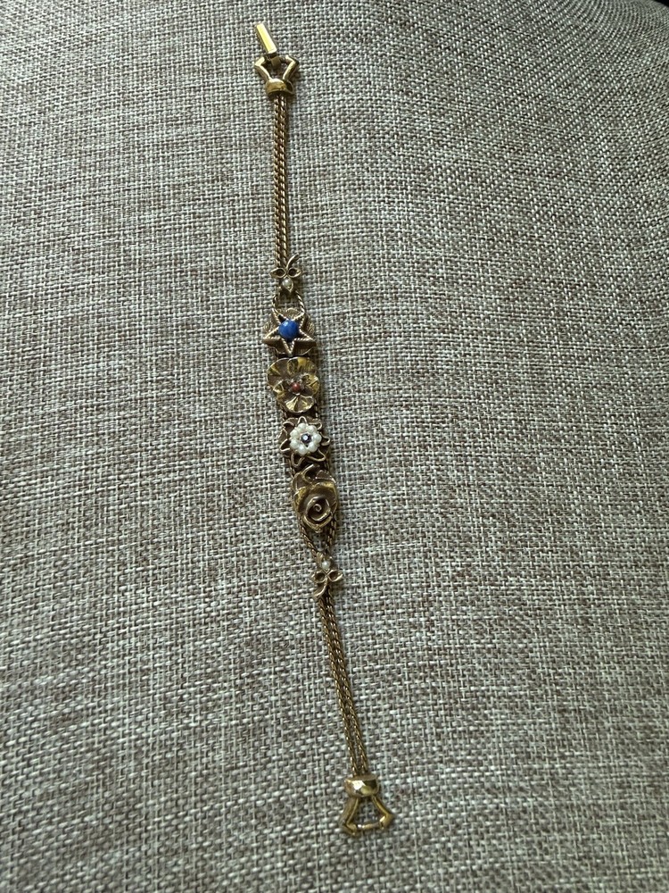 Goldette Vintage Charm Slide Bracelet Gold Tone Enameled 7 Inches Flower Star