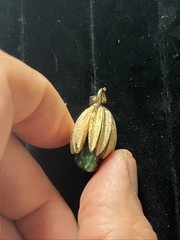1950s Faux Green Jade Stone & Gold Toned Pendant