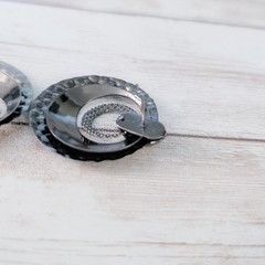 Vintage Stud Earrings Grey/Dark Silver Tone Large Dangle Statement