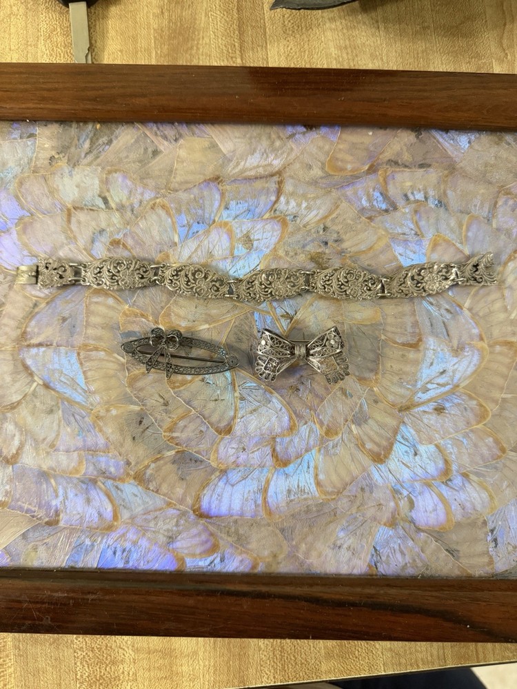 Vintage 900 Silver Bracelet And 800 Brooches