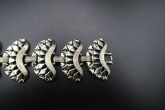 Vtg Mid Century Silver Tone Filigree Crescent Openwork Link Bracelet 8″ Long