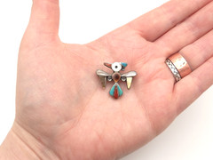 Vintage Zuni Sterling Multi Stone Turquoise Thunderbird Pin Brooch Hand Stamped