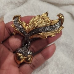 Avon Vintage Acorn Leaf Brooch Gold Silver Tone Rhinestone Fall Autumn Jewelry