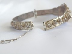 Antique Zeeland Button Sterling Silver Import Filigree Bracelet 7″