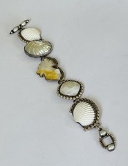 Vintage Sterling Silver AMY KAHN RUSSELL Mother Of Pearl Carved Fish Bracelet