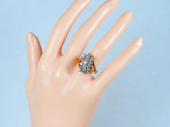 Vintage 10k Gold White Diamond Cluster Statment Cocktail Ring Split Shank Design