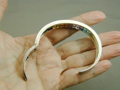 SPECTACULAR Tapered Baguette Rainbow Gemstone Channel Set Hinged Bangle Bracelet