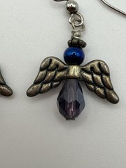 ANGEL WING DANGLE DROP EARRINGS WOMENS PURPLE GLASS BEAD HOOK RELIGIOUS JEWELRY