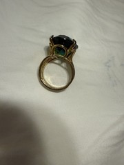 Vintage Huge Emerald Green Faceted Glass Cocktail Statement Ring Size 8 Unmarked