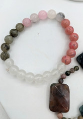 Gemstone Stretch Bracelets Lot Rhodonite Quartz Agate Stone Bracelets 2 Pc