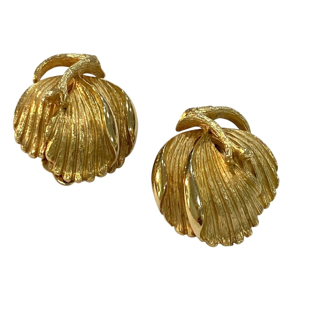 Vintage Lisner clip on earrings brushed textured finish goldtone career classics