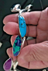 Vintage Mexican 925 SS necklace with varied stones turquoise, onyx etc