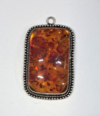 Baltic Amber Resin Pendant Gemstone Silver Plated Metal 2″ Handcrafted Large