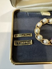 Vintage Jewelry—Brooch 12K GF Cultured Pearl Round Pin NEW In Box Newtons USA