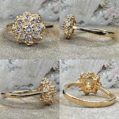 Diamond Halo Cluster Ring 14k Yellow Gold 0.40ctw Vintage Cocktail Flower Size 7