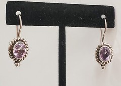 Vintage 925 Sterling Silver & Oval Faceted Good Quality Amethyst Earrings