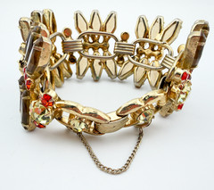 Juliana D&E Book Piece Brown Coffin Rhinestone Gold Bracelet & Clip-On Earrings