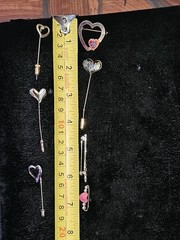 Lot of 7 Vtg/Mod Goldtone Heart Pins Stick Cloisonne Flower Heart Locket Bar Pin