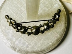 Vintage Antique Pot Metal Crecent Moon Brooch Old European Cut Rhinestones