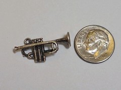 Sterling Silver ~ Trumpet Horn Charm ~ 3D REALISTIC! ~ VINTAGE