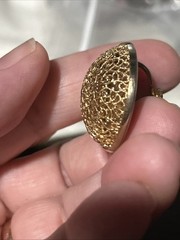 Vintage Germany Gold Foil Domed Round Screw Back Earrings Open Lattice Work