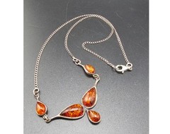 Vintage Baltic Amber & .925 Sterling Silver Teardrop Bib Necklace