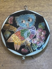 Vtg Cloisonne Double Sided Enamel Owl Pendant 2″