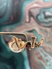 10K Rose Gold Antique Spider Stick Pin Sapphires Ruby Moonstone Victorian Rare!!