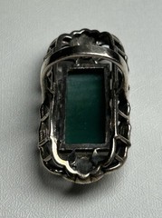 Huge Vintage Art Deco 925 Sterling Silver Green Marcasite Gemstone Ring