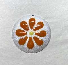 19x Vtg. Guilloche Enamel Charm – Lg. Round charm shape- Orange Daisy Flower