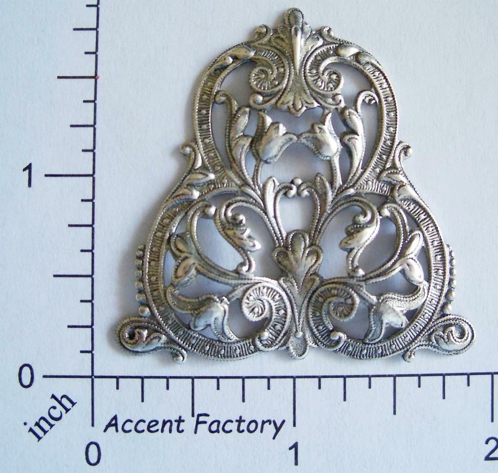 24844 Matte Silver Oxidized Ornate Filigree Brass Jewelry Finding