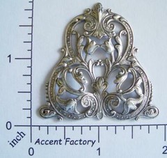24844 Matte Silver Oxidized Ornate Filigree Brass Jewelry Finding