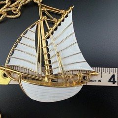 Vintage 60s Trifari Pendant Necklace With Huge Gold and White Sailing Ship – ,