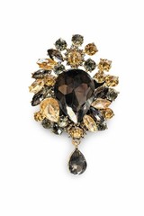 Vintage Rhinestone Brooch Dangle Pendant Smoky Black Gray Topaz Statement Pin 3”