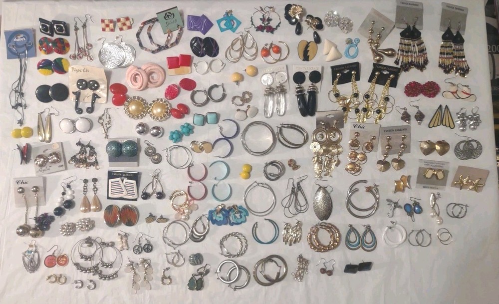 Vintage To Modern 120 Pairs Of Earrings Clip On Post Hangers Various Colors Size