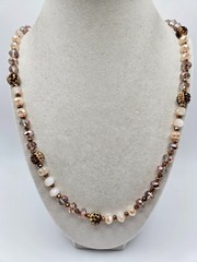 VINTAGE Shades of Bronze Faceted Glass Beaded Long Strand Necklace Covertible