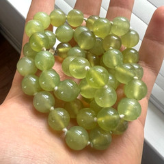 Vintage Prehnite Necklace Green Gemstone Jewelry Natures Art Hand Knotted ~26”