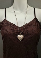 Vintage Puffy Heart Pendant Necklace Etched Design Included SS Chain 925