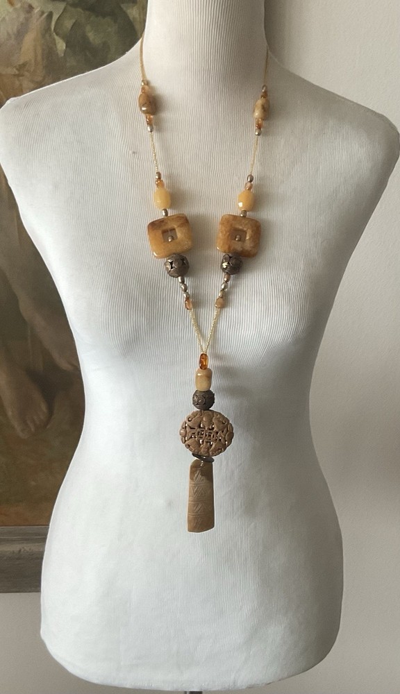 Unique Vintage Artisan Asian Style Multi-Material 42” Necklace