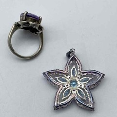 Sterling Silver 925 Amethyst Blue Topaz Ring Pendant Jewelry Lot 18.1g Size 6.25
