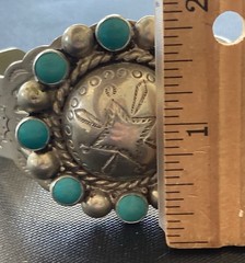 Vintage Bracelet Nickel Silver Faux Turquoise Cuff Stamped BELL TRADING POST