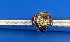 Vintage Floral Cocktail Ring Yellow Faceted Stone Multicolor Enamel Adjustable