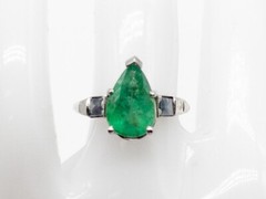 Vintage 1940s $7000 5.50ct Natural Pear Cut Emerald Alexandrite Platinum Ring