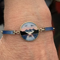 Kristian Hestenes Norway Guilloche Enamel Sterling Silver Scene Bracelet Vintage