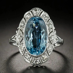 Art Deco Style Aquamarine Lab Created Diamond Engagement Ring 14K White Gold FN