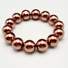 Hematite Chunky Rose Gold Coppery Metallic Hue Round Beaded Stretch Bracelet