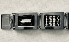 Sterling Silver Link Bracelet with Black and White Beads 7.5 ” 41.6 grams VTG