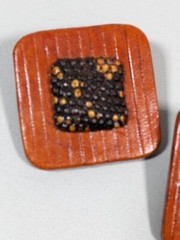 Vintage Unique Brown Leather Wrapped Wood Look Square Large Clip Earrings